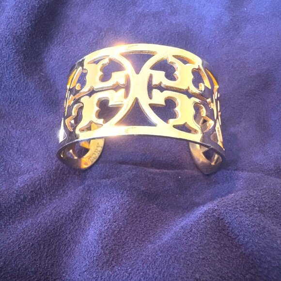 Tory Burch Gold Bangle with TB Stamp - Picture 1 of 12
